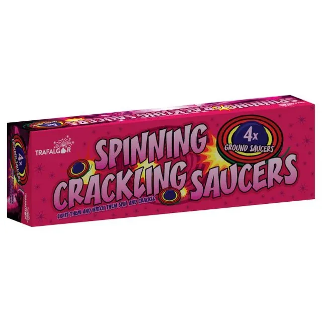 The box of Spinning Crackling Saucers 4pces